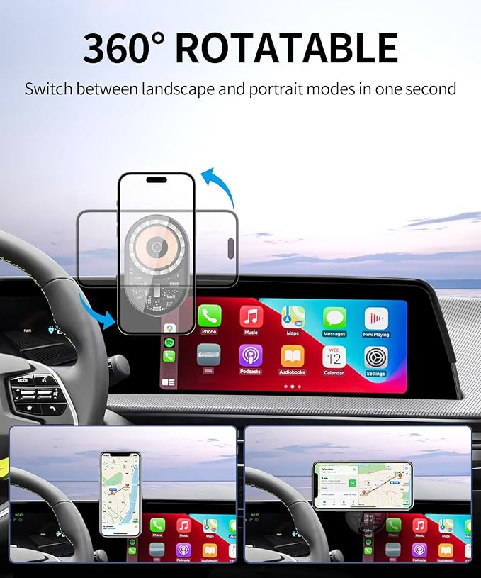 Wireless Charging car Phone Holder for Kia EV6 2022-2024 Accessories 12.3 inch Screen Fixed Clip,360° Rotation car Phone Mount Compatible with MagSafe