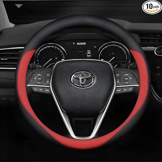 Leather Steering Wheel Cover Custom-Fit for Toyota, Comfort Grip Design Breathable and Non-Slip, Toyota Car Steering Wheel Protector for Women Men, Toyota Accessories,Black (D-Style, for Toyota)