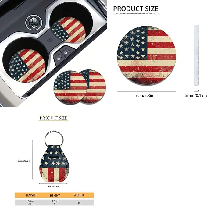 Xoenoiee 4th of July Patriotic 11 Pieces Car Seat Covers Interior Accessories Set Universal Fit with Steering Wheel Cover, Seat Belt Pads, Keychain, Cup Coasters, American Flag Pattern