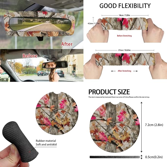 Camo Maple Leaf Car Seat Covers Set of 15 with Universal Steering Wheel Cover, Rearview Mirror Cover, Car Trash Can, Seatbelt Pads, Cup Holder Coasters, Keychains