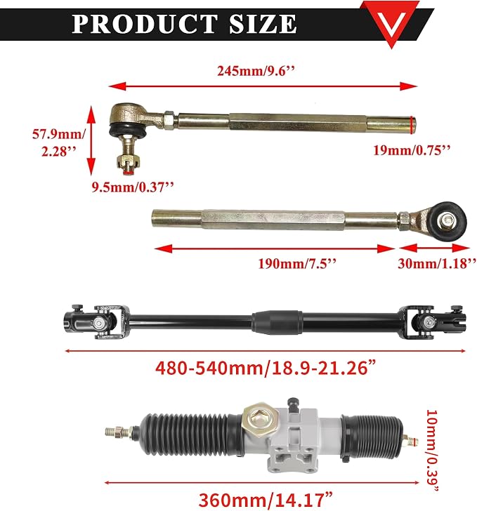 PRO BAT Go Kart Golf Front 300mm/11.8'' Steering Wheel 360mm/14.1'' Rack Pinion Adjustable Shaft Tie Rod Ends Kits for 50-110cc Go Kart Buggy Mini ATV Golf Kids UTV Rebuilding Silver