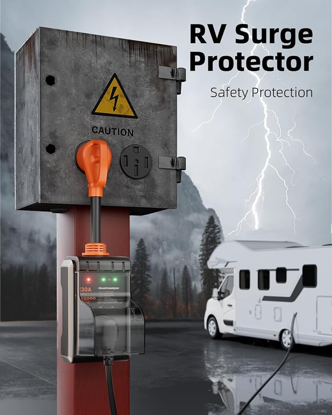 RV Surge Protector 30 amp, 2026 Upgraded 13000J Surge Protection RV Circuit Analyzer 30 amp RV Surge Protector with Waterproof Cover, RV Adapter Plug for Camper, Travel Trailers - TT-30P