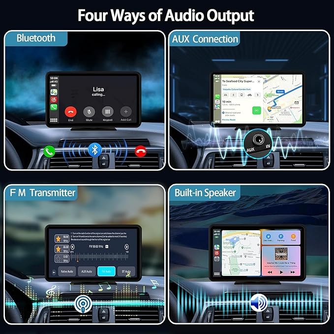 Carplay Screen for Car, 7" HD Wireless Apple CarPlay & Android Auto, Portable Car Stereo Touchscreen with Bluetooth, Mirror Link, Voice Control, Backup Camera, GPS Navigation, AUX, Fits All Vehicles