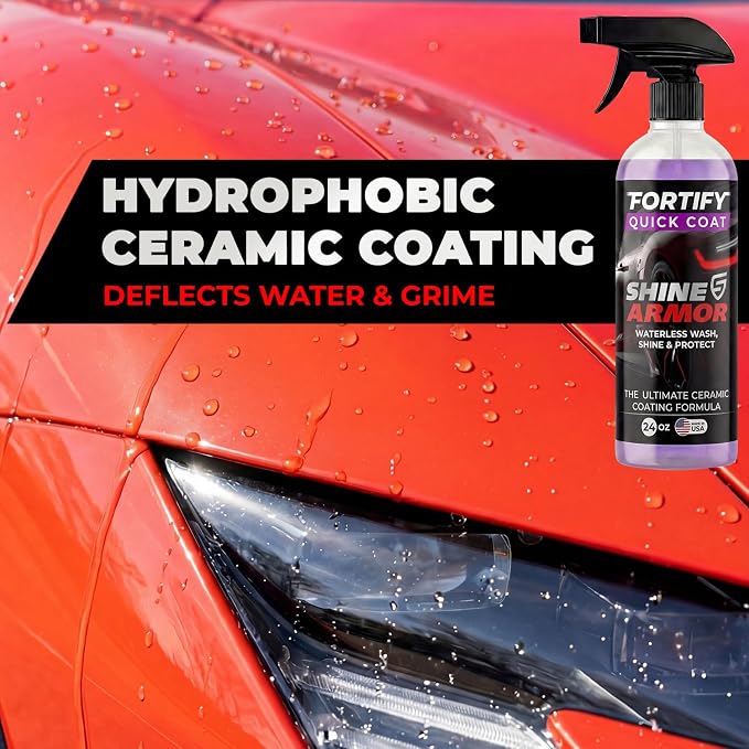 SHINE ARMOR Fortify Quick Coat - 16oz Ceramic Waterless Detailer Spray | 3-in-1 Wash, Wax & Nano-Ceramic Coating | Mirror Shine, Zero Streaks, No Dust Residue | 6-12 Month Protection | Made in USA