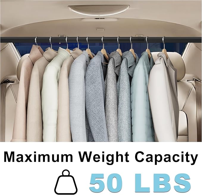Elantrip Car Clothes Hanger Bar for SUV & Trucks, 34"-70" Extra Long, Heavy-Duty Iron Tube with Full Rubber Sleeve, No-Slip Garment Rack for Travel & Business Suits