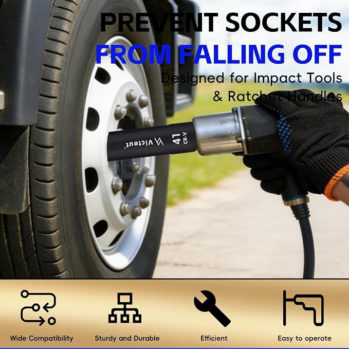 1-Inch Drive 41mm Extra Deep Impact Socket, 8-Inch (200mm) Long, 6-Point Truck & Trailer & Tractor Wheel Nut Socket, Heat Treated Cr-V Alloy Steel, One-Piece Forged, No Torque Loss