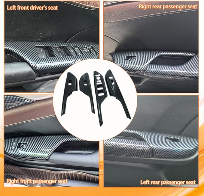 Car Window Lift Control Switch Panel Cover Inner Door Handle Armrest Cover Decals Compatible with Honda Civic 10th Gen 2016 2017 2018 2019 2020 2021 ABS Carbon Fiber Style (8 Pcs)