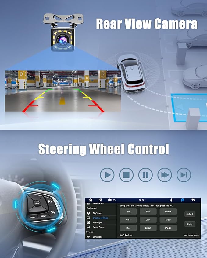 [Double USB] Single Din 1280*452 Incell Touchscreen Radio Wireless Apple Car Play, 6.5 inch Single Din Bluetooth Radio with FM/AM/RDS, EQ Settings, Type-C Port, Bluetooth, Mirror Link + Backup Camera