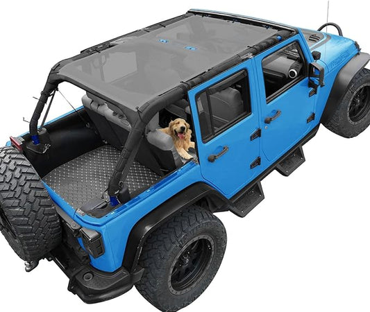 JK Sun Shade Top Compatible with Jeep Wrangler 4 Door 2007 to 2018 Sunshade Sunroof Bikini Cover Blocks UV Wind Noise Gray Mesh for Full Length