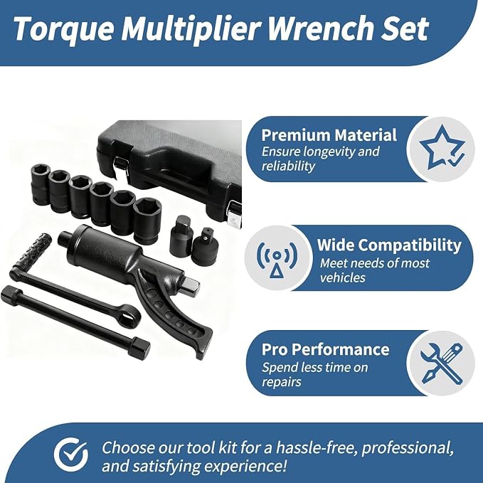 1" Drive Heavy Duty Torque Multiplier Wrench Set, 11 PCS with 21-41mm Sockets Set, 4800 NM 1:64 Labor Saving Lug Nuts Remover for Semi Truck & RVs with Storage Case