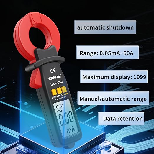 Digital AC Leakage Low Current Clamp Meter 0.01mA Resolution ACA MAX 60A 1999 Counts Auto Range Data Hold Ammeter Clampmeter Amperimetro Amperemetre Professional Micro Current Tester