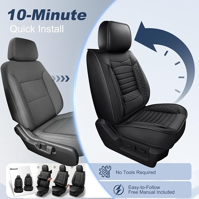 Seat Covers for Ford F150 2009-2025 2026 - F250/F350/F450 2017-2025 2026: 2 Front Faux Leather Truck Seat Covers (Black)
