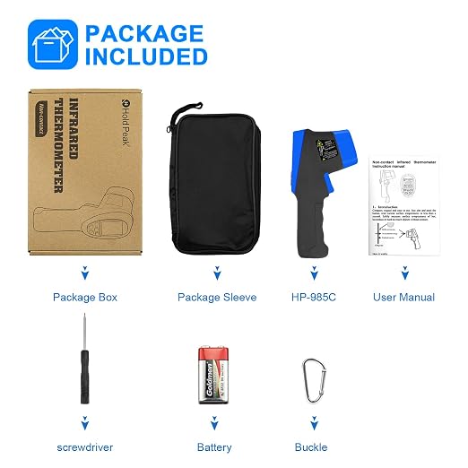 HOLDPEAK Infrared Thermometer D:S=16:1, Digital IR Thermometer 58℉~1472℉, Non-Contact High Laser Temp IR Tool for Cooking (NOT for Human) 985C