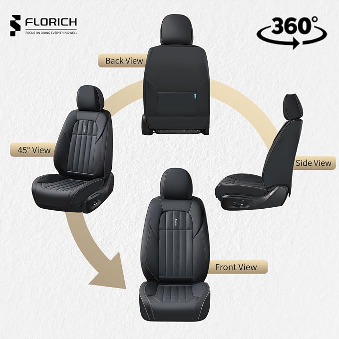 FLORICH Front Car Seat Covers, Leather Seat Covers for Cars, Waterproof Car Seat Protectors 2 Pack, Front Seat Covers for Cars, Automotive Seat Covers Protector Fit for Most Cars SUV Truck - Black