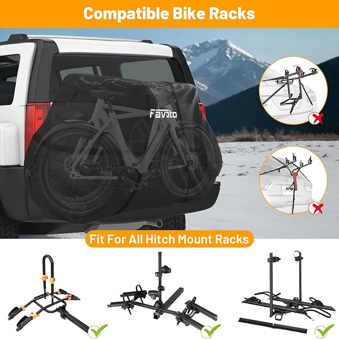 Favoto Bike Cover for Transport 2 Bikes - Waterproof Outdoor Bicycle Cover on Rear Bike Rack, 600D Thicken Oxford Heavy Duty Bike Rack Covers for 2 Bikes on Hitch Travel Storage