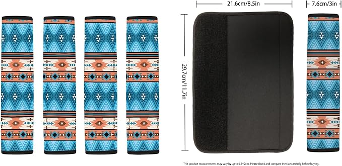 Aztec Seat Covers Full Set with Aztec Steering Wheel Cover, Shoulder Pads, Aztec Auto Seat Protector Car Accessories Universal Fit for Most Cars, Blue