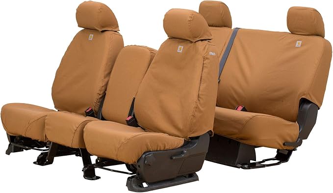 Covercraft Carhartt SeatSaver Custom Seat Covers | Fits 2006-2009 Dodge Ram 2500/3500 | 1st Row Bucket Seats, Duck Weave Brown
