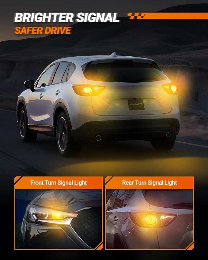 SEALIGHT 7440 7443 LED Bulb Amber Yellow, Upgraded T20 7444 7443NA 7441 W21W 992 LED 56-SMD with Projector Lens,Front Rear Turn Signal Lights bulbs Need Extra Load Resistor, Pack of 2