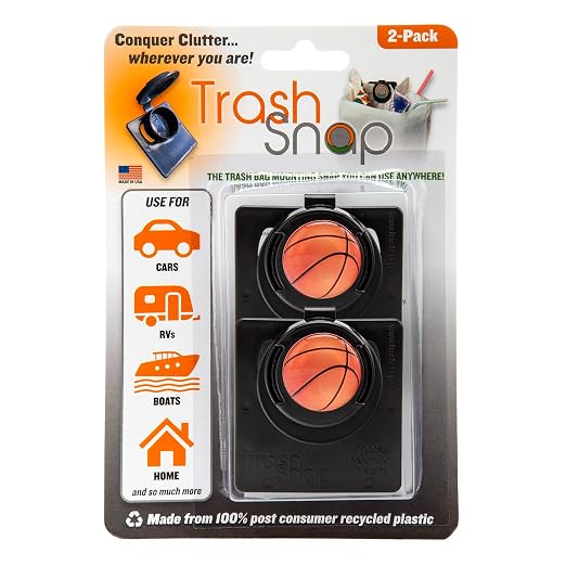 Reusable Bag Holders for Trash & Recycling | Eco-Friendly, Adhesive Clip System for Car, RV, Home, Travel, Boat | Recycled Plastic Baseball + Basketball + Football- 4 Pack
