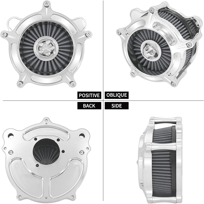 Air Cleaner Filter Aluminum Fit for Harley Touring Road King Street Glide Softail Sportster Dyna (Chrome Housing Grey Element, B For Touring 00-07,Softail 00-15,Dyna 00-17)