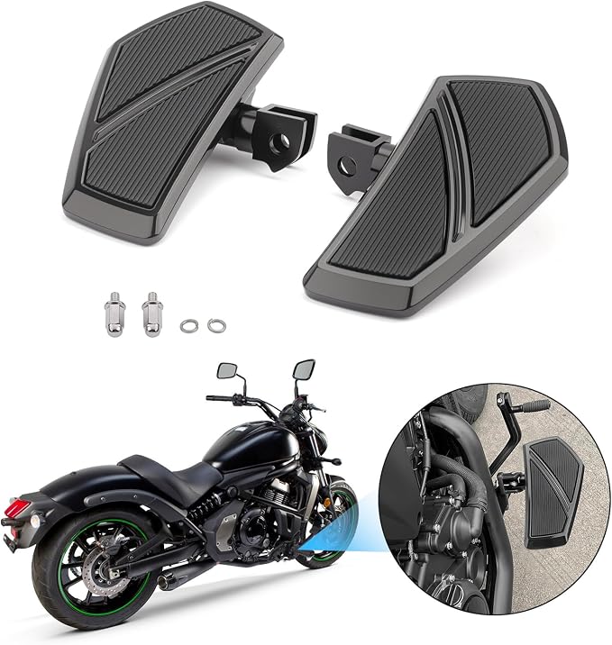Front Footpegs Rider Floorboards Compatible with Kawasaki Vulcan S 650 Accessories 2015-2025 Anti-Slip Wide Motorcycle Highway Pegs (Black)