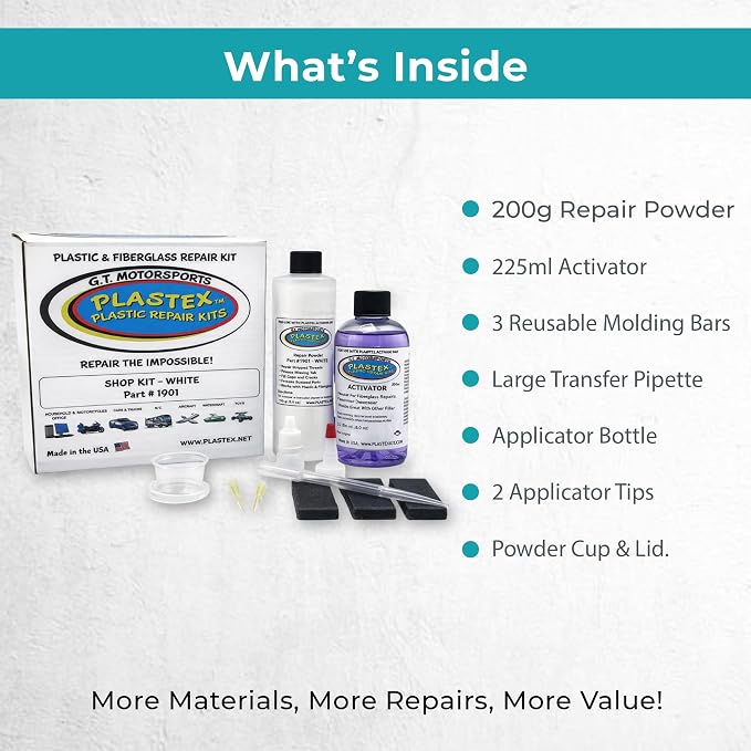 Plastex Plastic Repair Kits - Easily Glue, Repair or Remake Broken Plastic, Fiberglass, Wood & More!. (XL White Kit)