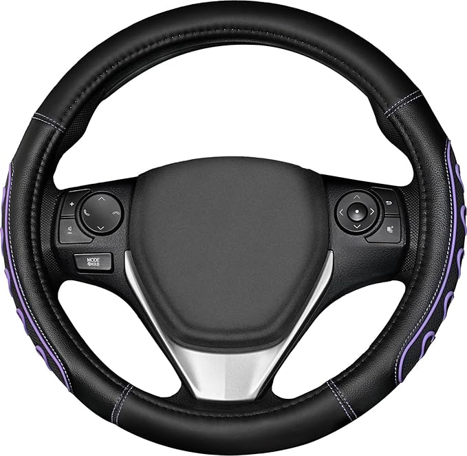 Ventilated Heart-Shaped Steering Wheel Cover with Anti-Slip Leather Grip. Compatible with Ford, Toyota, Honda, Nissan, and Chevrolet Vehicles for 14.5-15.2 inch Round Steering Wheels.