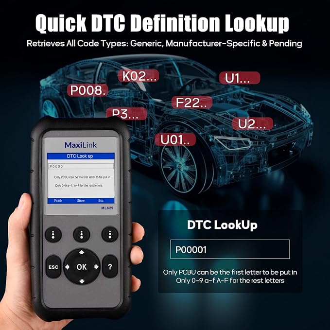 Autel MaxiLink ML629 OBD2 Scanner Upgraded Version of AL519 AL619 ML619 Full OBDII Code Reader ABS SRS Engine Transmission Diagnostics Tool with DTC Lookup Auto VIN