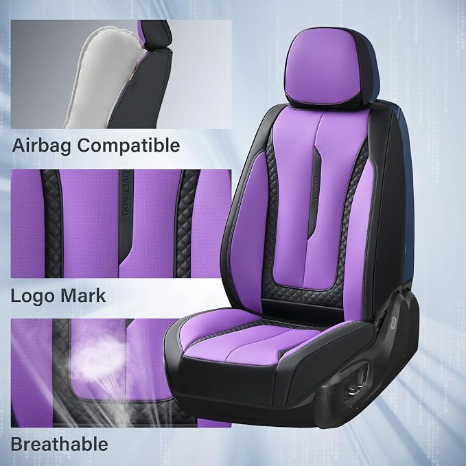 Coverado Car Seat Cover Full Set, Purple Seat Covers Front Seats Back Seat Covers, Nappa Leather Waterproof, Car Seat Cushion, Car Seat Protector Universal Fit Most Cars