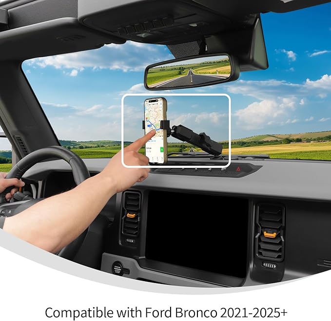 Linskip Dash Universal Phone Mount for 2/4 Door Ford Bronco Raptor & Bronco 2021-2025 2026 Accessories, Easy Clamp Cellphone Holder, One-Hand Operation, Interior Accessories