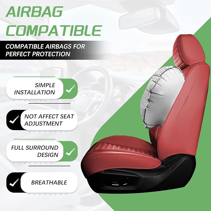 Car Seat Cover Front Set, Front and Rear 2 Faux Leather Seat Covers with Headrest Pillows, Airbag Compatible, Universal Seat Protector for Most SUV Trucks Pickups (Wine Red)