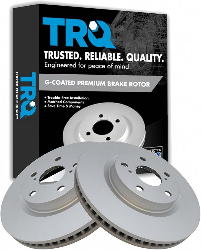 TRQ Front Brake Rotor Set Coated Compatible with 08-18 Toyota Avalon 07-17 Camry 09-18 RAV4 Japan Built Models 1st VIN Digit J 07-18 Lexus ES350 13-18 ES300h