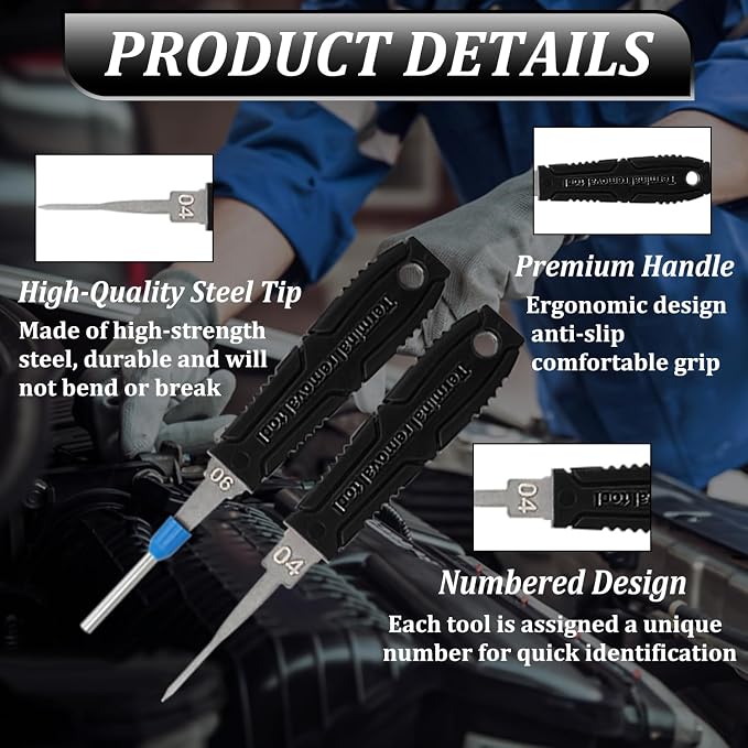 Terminal Removal Tool Kit - 41pcs Electrical Pin Removal Tools Automotive Depinning Tool Kit with Blow-Molded Case for Most Connector, Black