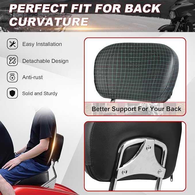 AUFER Detachable Backrest Sissy Bar Upright Passenger Backrest With Back Rest Pad Compatible With For Touring Road King Street Glide Electra Glide Road Glide FLHR FLHX FLHT FLTR 2009-2025（Chrome） | High Quality Metal Backrest Sissy Bar,Easy to Install ...