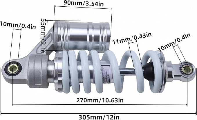 270mm 10.6in 800lbs Air Shock Absorber 11mm Spring Damper Shock Suspension Aluminum Alloy For 50cc 70cc 90cc 110cc 125cc Off Road Dirt Bike Pit Bike Motorcycle Parts