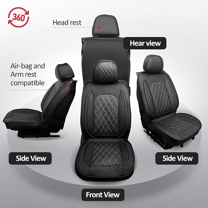 MIROZO Front Seat Covers for Tacoma,2PCS Leather Truck Seat Covers Waterproof Car Seat Covers Fits for 2024 2025 2026 Toyota Tacoma Crew Cab,Car Seat Protector Truck Tacoma (Black,2PCS Front)