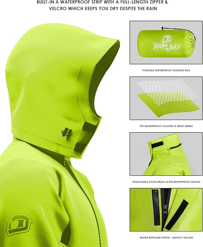 IRON JIA'S Rain Suit, Motorcycle Rain Gear for Men & Women, Waterproof Jacket and Pants, Breathable Reflective Raincoat for Farm Fishing Golf (Green XXL)