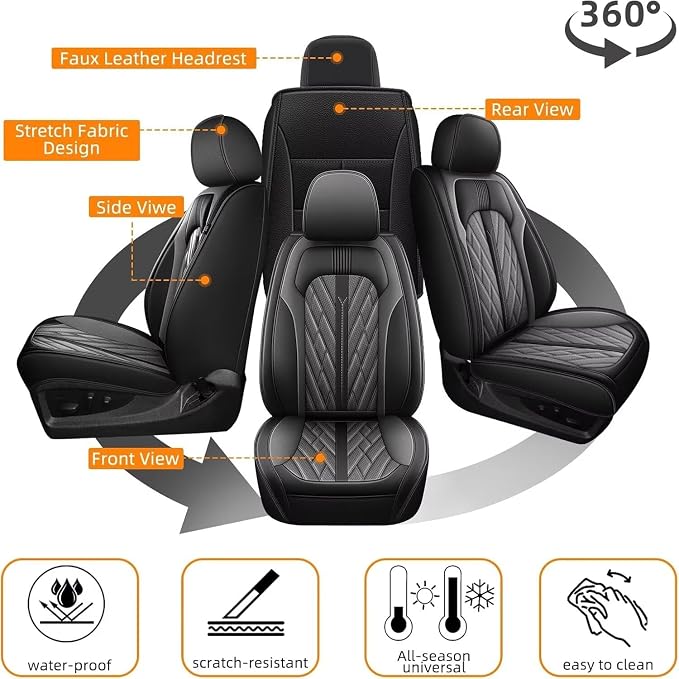 TTX LIGHTING Seat Covers for Ford F150 2009-2025 2026, F250 F350 F450 2017-2025 2026: 5 Seat Full Set Truck Seat Covers Custom Waterproof Leather (Black&Grey)