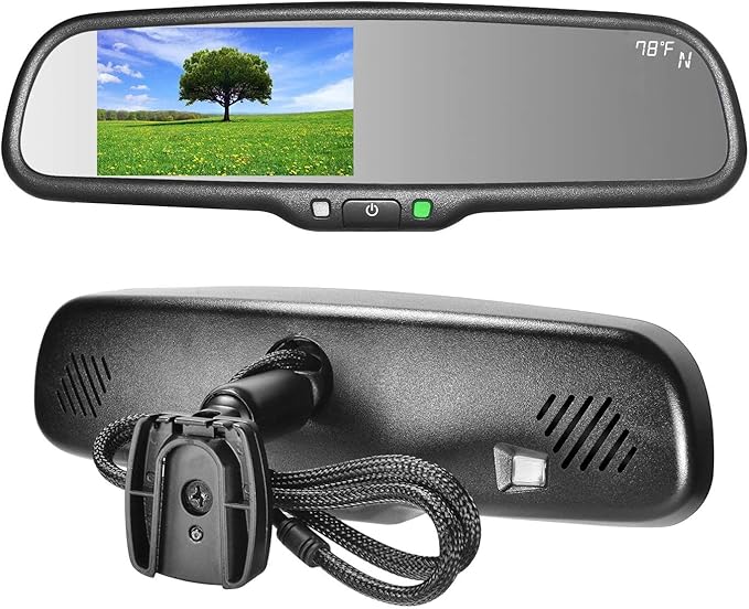 Master Tailgaters 10.5" OEM Rear View Mirror with 4.3" LCD Screen + Compass & Temperature | Rearview Universal Fit Mount | Auto Adjusting Brightness LCD | Anti Glare | Full Original Mirror Replacement