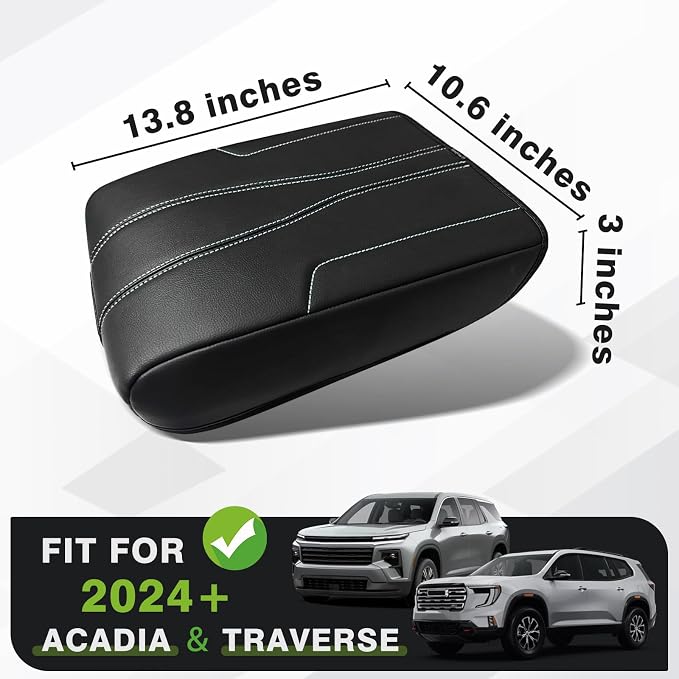 Muslogy Center Console Organizer & Armrest Cover Compatible with 2024 2025 GMC Acadia & Chevy Traverse Accessories Middle Console Storage Box & Vegan Leather Arm Rest Middle Console Protector
