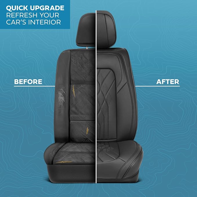 MotorBox Haven Series Napa Leather Seat Covers for Cars, Front Seat Covers, Mosaic Stitch Edition - Soft PU Leather Black Car Seat Covers for Cars Trucks SUVs, Front Seats Only