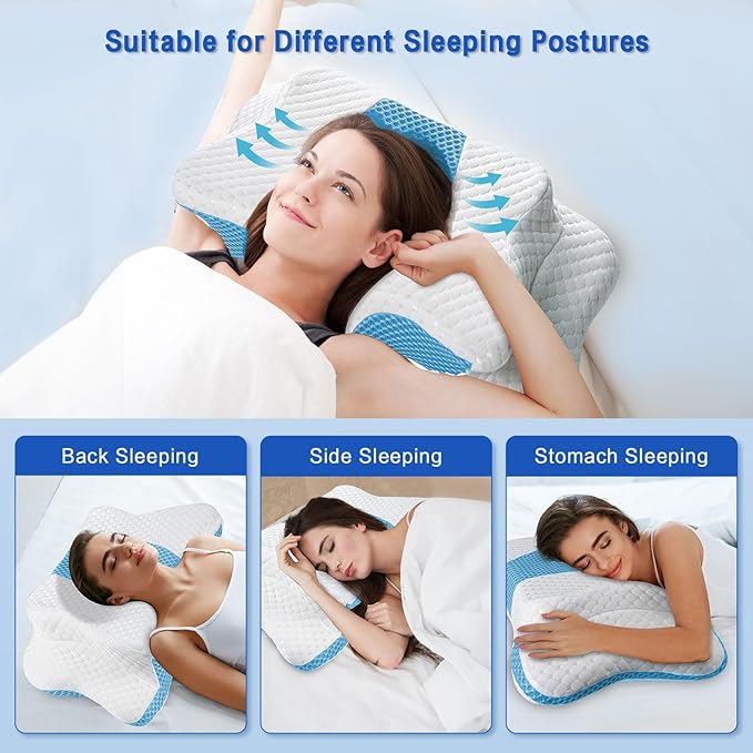 Pain Relief Cervical Pillow for Neck Support,Adjustable Ergonomic Pillow Cozy Sleeping,Odorless Orthopedic Memory Foam Pillows,Contour Bed Pillow for Side Back Stomach Sleeper