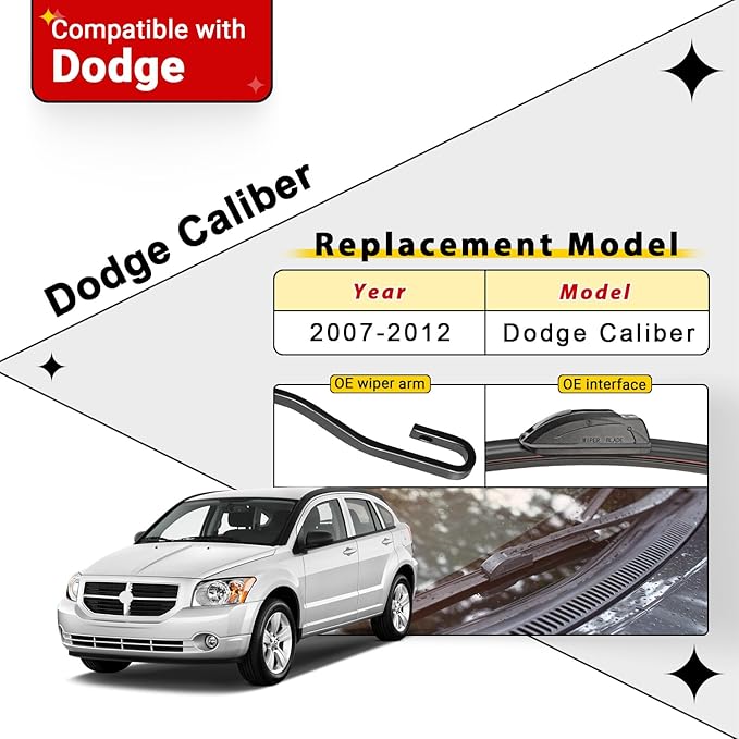 Windshield Wiper Blades Replacement for Dodge Caliber 2007 2008 2009 2010 2011 2012 Original Factory Quality Front Rear Wipers Blade Set for My Car - 24" 17" 10" (Pack of 3)