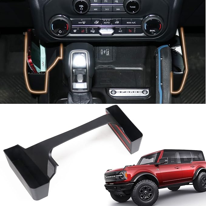 Center Console Organizer Tray Shifter Storage Box for 2021 2022 2023 2024 2025 New Ford Bronco 2/4 Door Gear Shift Driver Passenger Side Additional Hanging Storage Pocket Interior Accessories