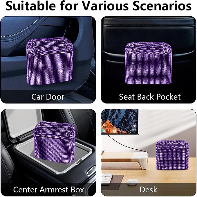 eing Car Trash Can with Lid, Mini Vehicle Garbage Organizer Purple & Car Organizers and Storage Purse Holder Black