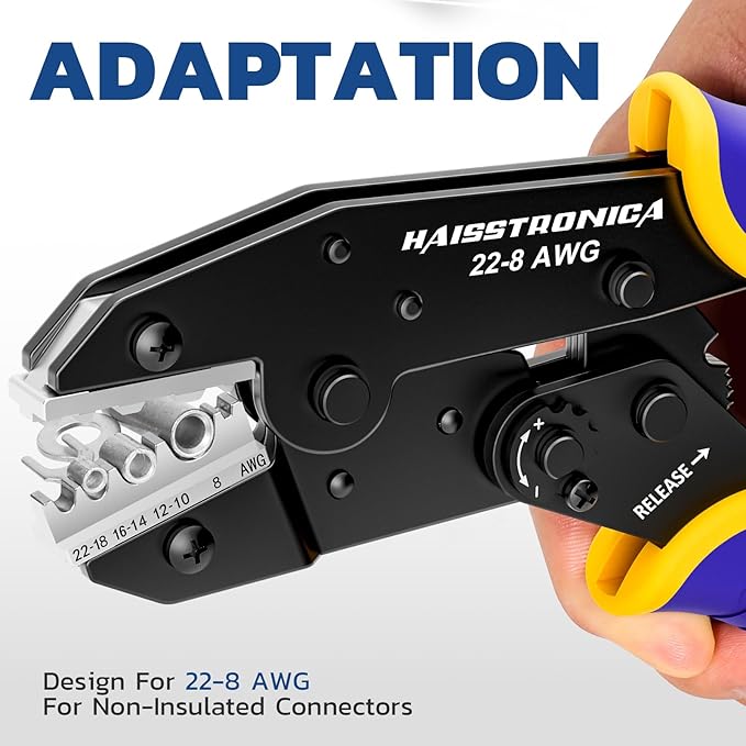 haisstronica Crimping Tool for Non-Insulated Terminal,AWG 22-8 Ratchet Wire Crimper Tool,Wire Terminal Crimper HS-7327