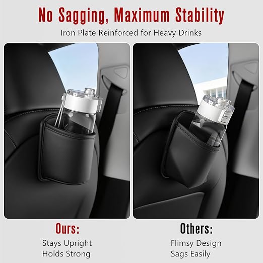 Leather Clip on Car Trash Can with Removable Leakproof Liner (1-Pack) & Standard Car Cup Holder Organizer (2-Pack)