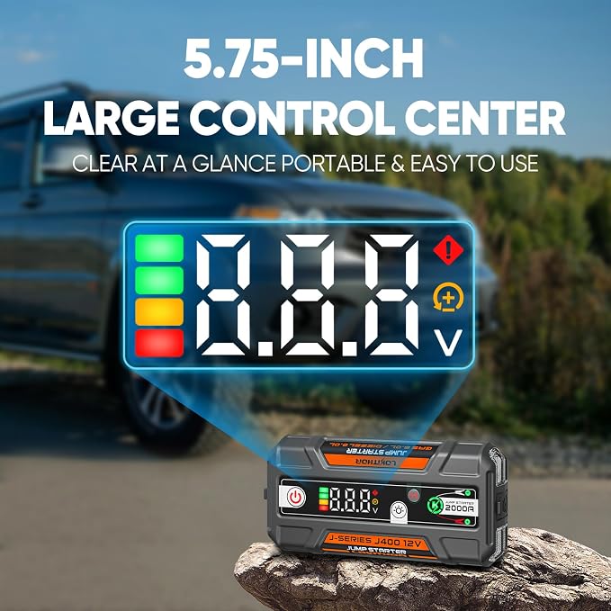 LOKITHOR J400 Jump Starter - 12V 2000A Lithium Battery Jump Pack, Portable Jump Box, Car Starter, Jumper Cables - for Up to 8.0L Gas & 6.0L Diesel Engines | ConnectMax Tech - Smart Digital Display