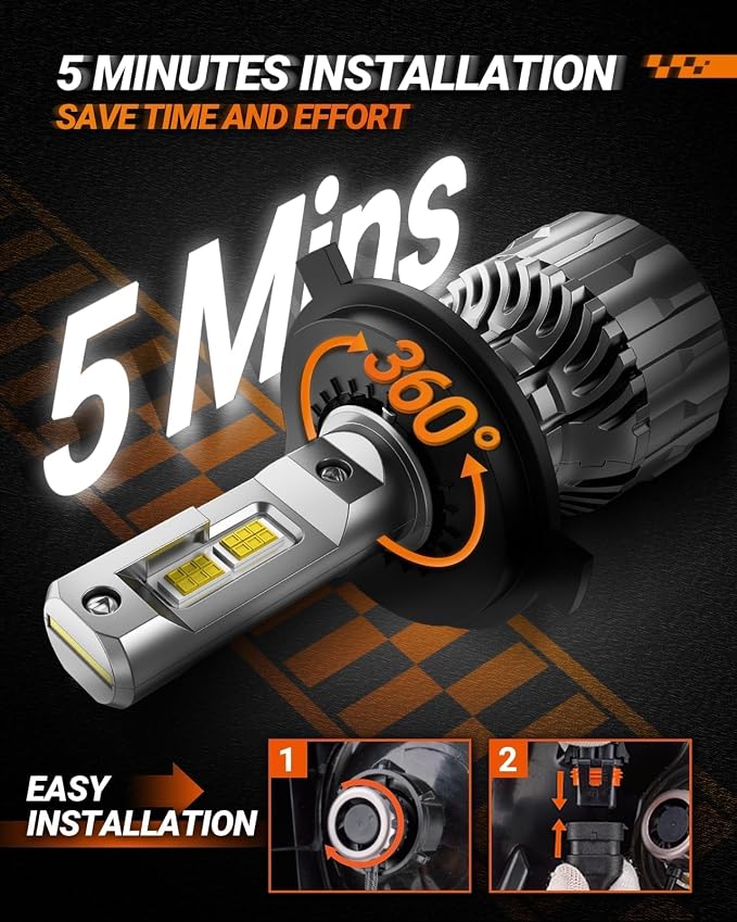 SEALIGHT H4 LED Bulbs, 46000LM Super Bright, 6500K Cool White H4 Bulbs with 15,000RPM Turbo Cooling Fan, 10-Year Lifespan, Pack of 2