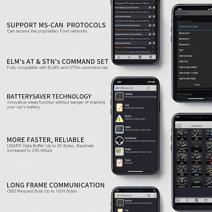 Vgate vLinker FD+ OBD2 Bluetooth Adapter – Diagnostic Code Reader for iOS, Android & Windows (Supports MS-CAN, ELM327)